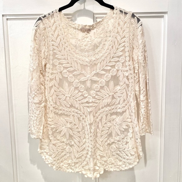 Anthropologie Tops - Anthropologie Meadow Rue XS Cream Ivory Embroidered Blouse